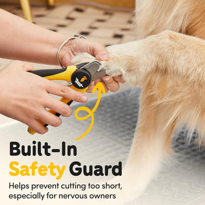 LED Dog Nail Clippers with Light, Trimmers with Protective Guard, Quick Sensor, Safety Lock and Nail File - Suitable for Large and Small Dogs & Cats (Yellow, LED)