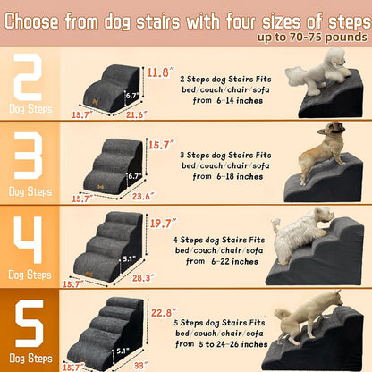 Necrely 4-Step Dog Stairs for High Beds 18-24 Inch Pet Steps 2 3 4 5 Tier Ladder Non-Slip Sturdy Ramp Small Medium Large Dog Steps to Couch Bed Old Dogs Balanced Pet Stairs for Getting on Bed