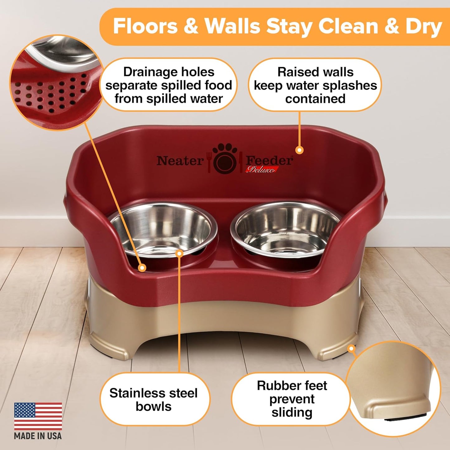 Neater Pet Brands Neater Feeder Deluxe Mess Proof Dog Bowls Elevated for Large Dogs Over 40 lbs, Made in USA, No Spill Raised Dog Food Bowl Stand Feeding Station, Food and Water Bowl Set, Black