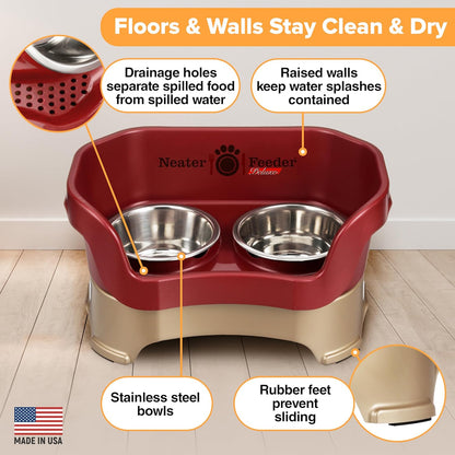 Neater Pet Brands Neater Feeder Deluxe Mess Proof Dog Bowls Elevated for Large Dogs Over 40 lbs, Made in USA, No Spill Raised Dog Food Bowl Stand Feeding Station, Food and Water Bowl Set, Black