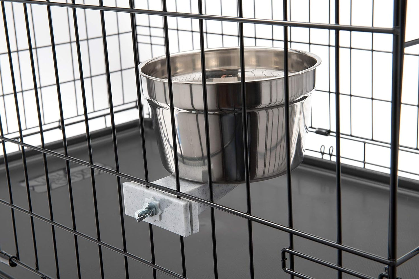 Lixit® Stainless Steel Kennel Food or Water Bowl - Non Spill Hanging Removable Crate Bowls - Carrier Cage Dish for Dogs or Cats for Feeding and Drinking (Stainless Steel, 10 Ounce)