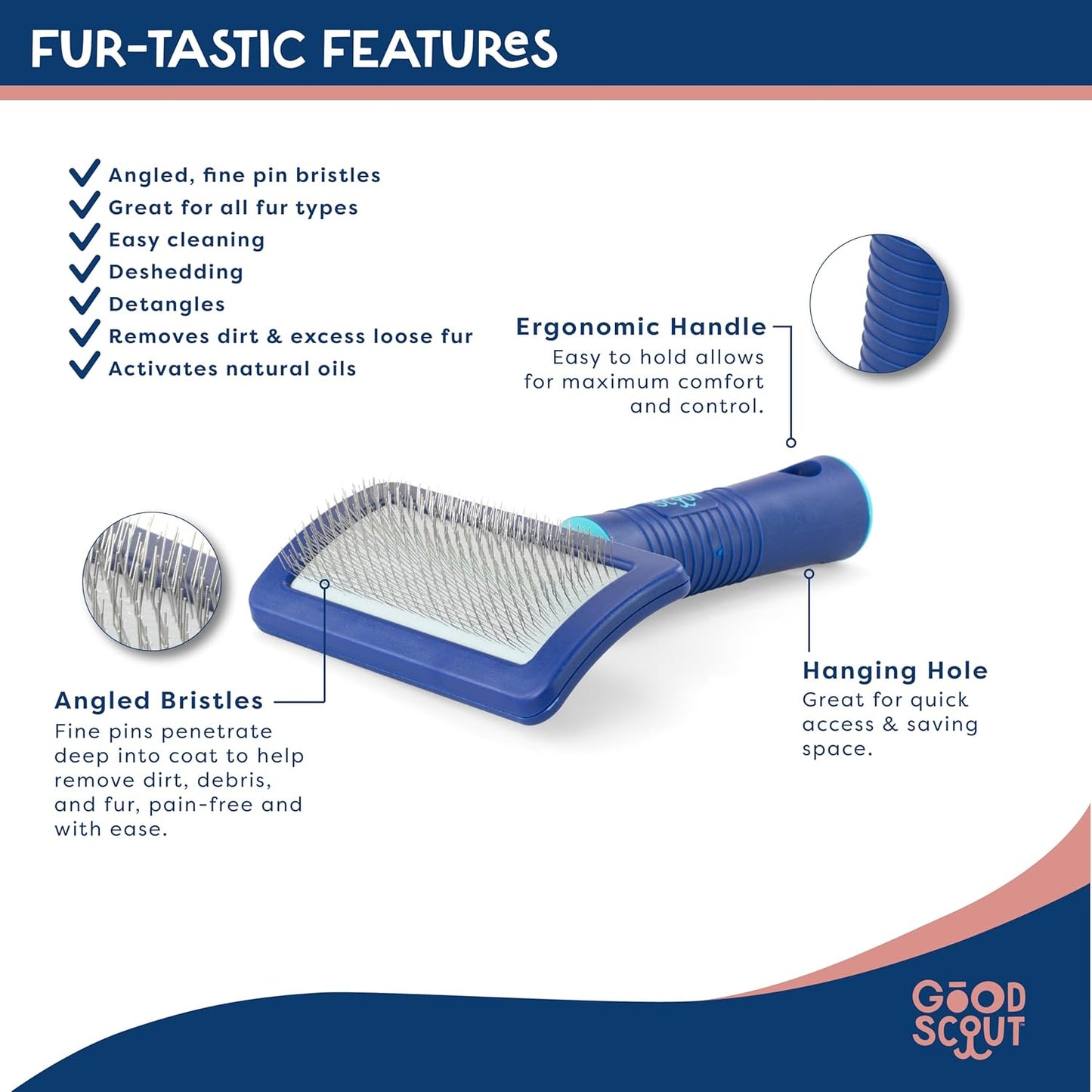Good Scout 2-Piece Deshedding Tool Set with Self-Cleaning Slicker Brush & Dual-Head for Dogs & Cats, Gentle, Safe & Effective Grooming Tool for Short or Long Haired Animals