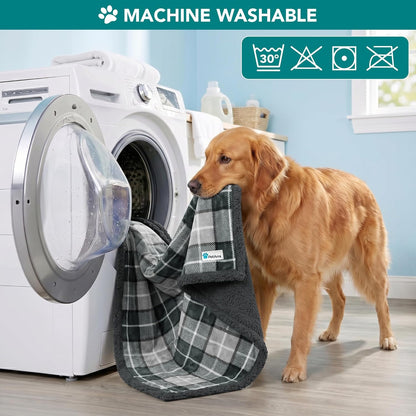 PetAmi Dog Blanket for Medium Large Dogs, Pet Bed Blanket Cat Puppy Kitten, Fleece Furniture Couch Cover Protector Sofa Car, Soft Sherpa Dog Throw Plush Reversible Washable, 40x60 Plaid Dark Gray