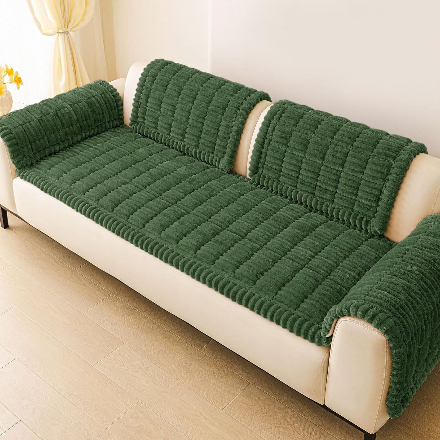 hyha Couch Covers for Dogs Washable, Non Slip Plush Dog Sofa Protectors, Fuzzy Pet Couch Covers for 3 Cushion Sofa Pet Friendly (Camel, 27.6" x 59") - Colors B