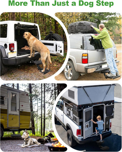 Hitch Step 2 Inch Receiver for SUV Truck RV, Heavy Duty 2 Step Dog Stairs with Adjustable Height, Foldable Dog Stairs & Dog Car Steps, Universal Trailer Hitch Step & Tow Hitch Step