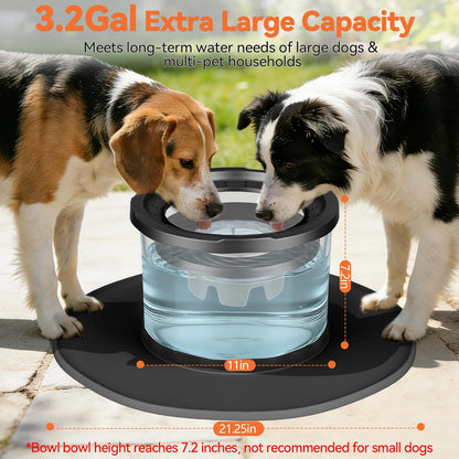 Decflow 12L No Spill Dog Water Bowl for Large Dogs, Stainless Steel Spill Proof Bowls with Suction Cup Anti-Skid Mat, Slow Drinking Feeder for Messy Drinkers, Heavy Duty Pet Bowls for Indoor/Outdoor