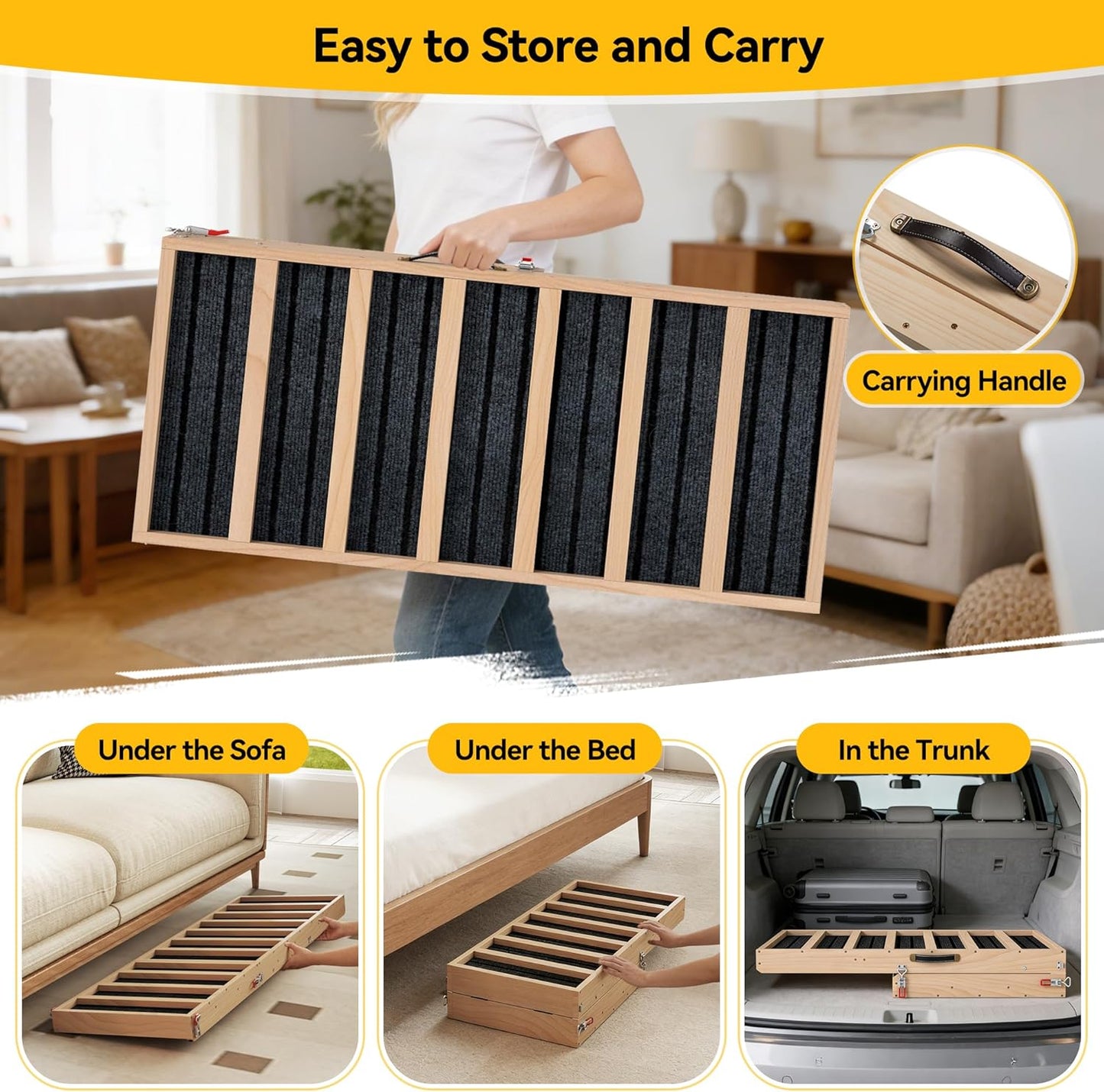 Dog Ramp for Bed,39" Long Adjustable Wooden Pet Ramp for Small Medium Dogs,Non-Slip Surface and High Traction,Metal-Reinforced Folding Ramp for Dogs to get on Bed Couch Car,up to 132lbs