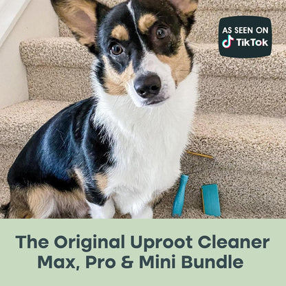 Uproot Clean Fur-Nado Survival Kit - Uproot Cleaner Pro Pet Hair Remover Tool + Mini & Max Variants - Pet Hair Removal Tool and Carpet Rake - Easy Cat & Dog Fur Scraper Bundle