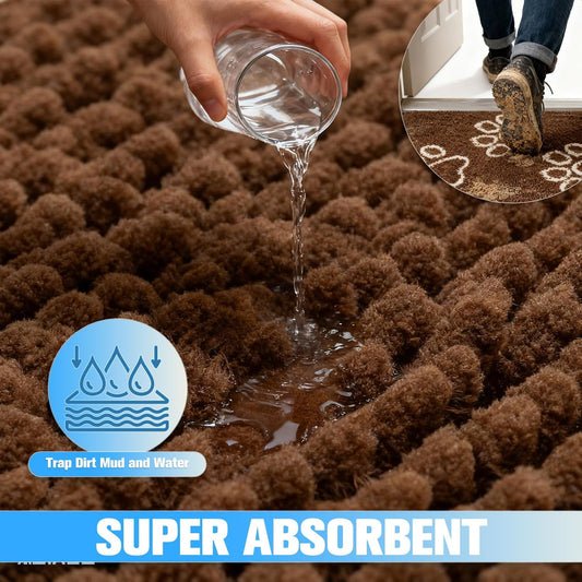 EXPAWLORER Dog Door Mat for Muddy Paws - Highly Absorbent Microfiber Pet Rug, Quick Dry Chenille Dog Runner Rug Indoor Outdoor, Non-Slip Entryway Carpet Washable Mud Mat for Dogs, Brown 60"x30"