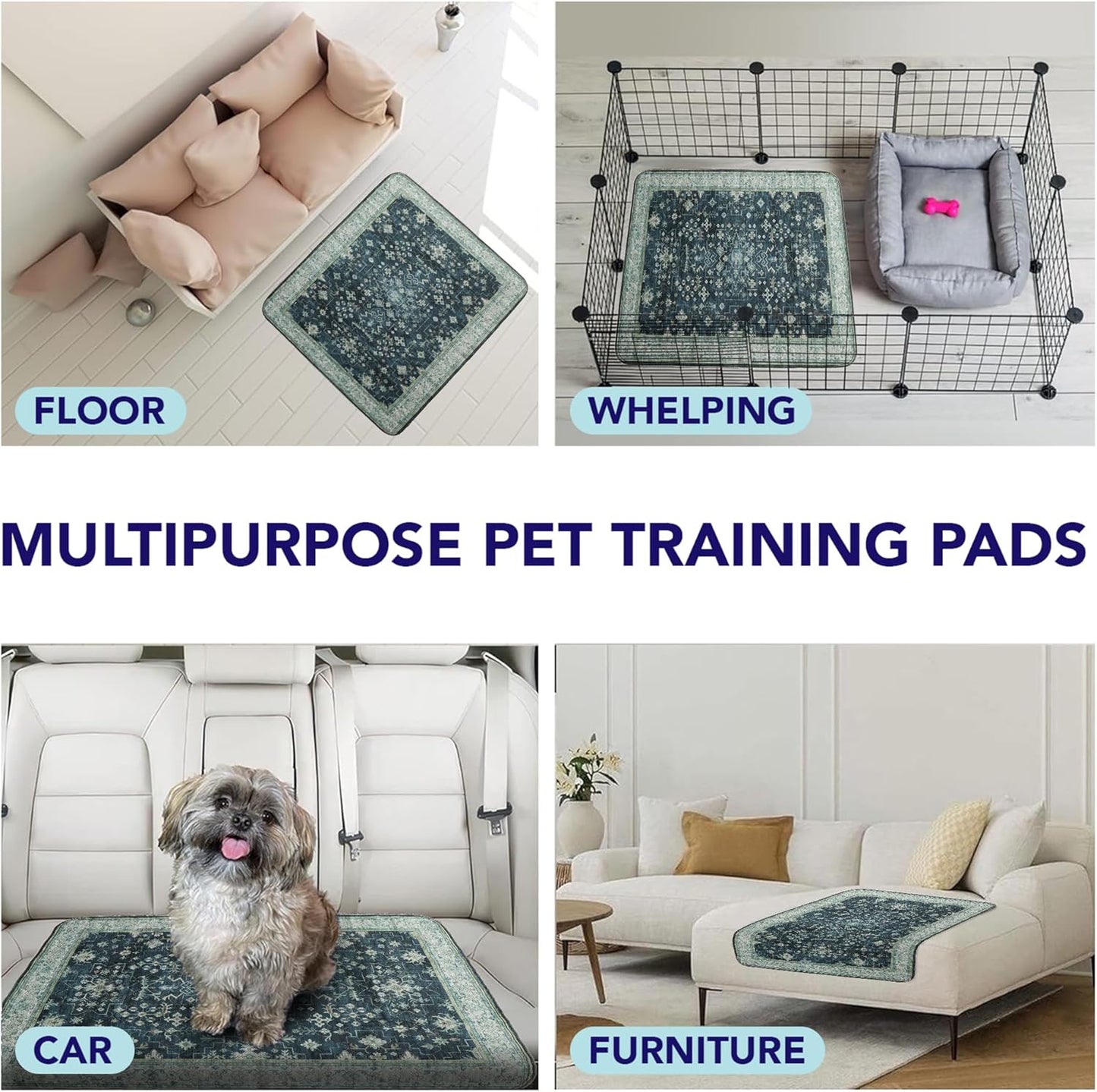 PUPIBOO Washable Pee Pads for Dogs and Cats - Super Absorbent Reusable Puppy Training Pads - 100% Waterproof, Leak-Proof & Non-Slip Whelping Pads for Pet Housebreaking