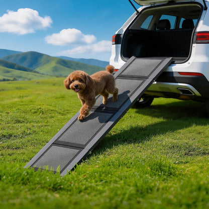 Foldable Dog Car Ramp Stairs, Lightweight Portable Pet Steps for Small, Medium & Large Dogs, Non-Slip SUV Dog Ladder for High Beds, Trucks & Cars, Supports Up to 150lbs