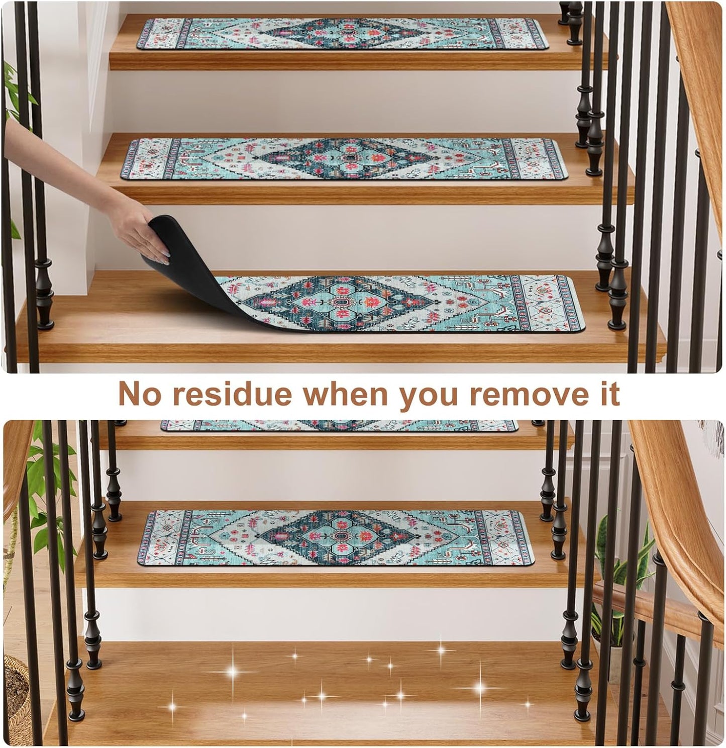 OJIA Non-Slip Carpet Stair Treads for Wooden Steps Set of 15, 30''X8'' Indoor Runner Resistant Rugs Rubber Safety Mats for Dogs, Kids & Elders, Stairway Grip