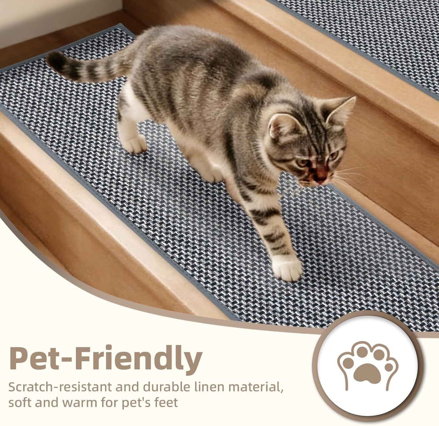 Art3d Stair Treads for Wooden Steps 15Pcs, 8" X 30" X 0.3" Non Slip Stair Runner Rugs with Reusable Adhesive for Elders Kids and Dogs, Washable Peel and Stick Stair Treads Carpet, Gray