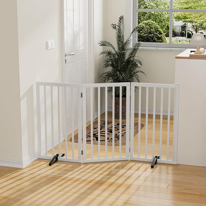 Dog Gate 32" Tall Foldable Dog Gate for Doorways Freestanding Pet Gate for Dogs Indoor (Walnut, 3 Panel)