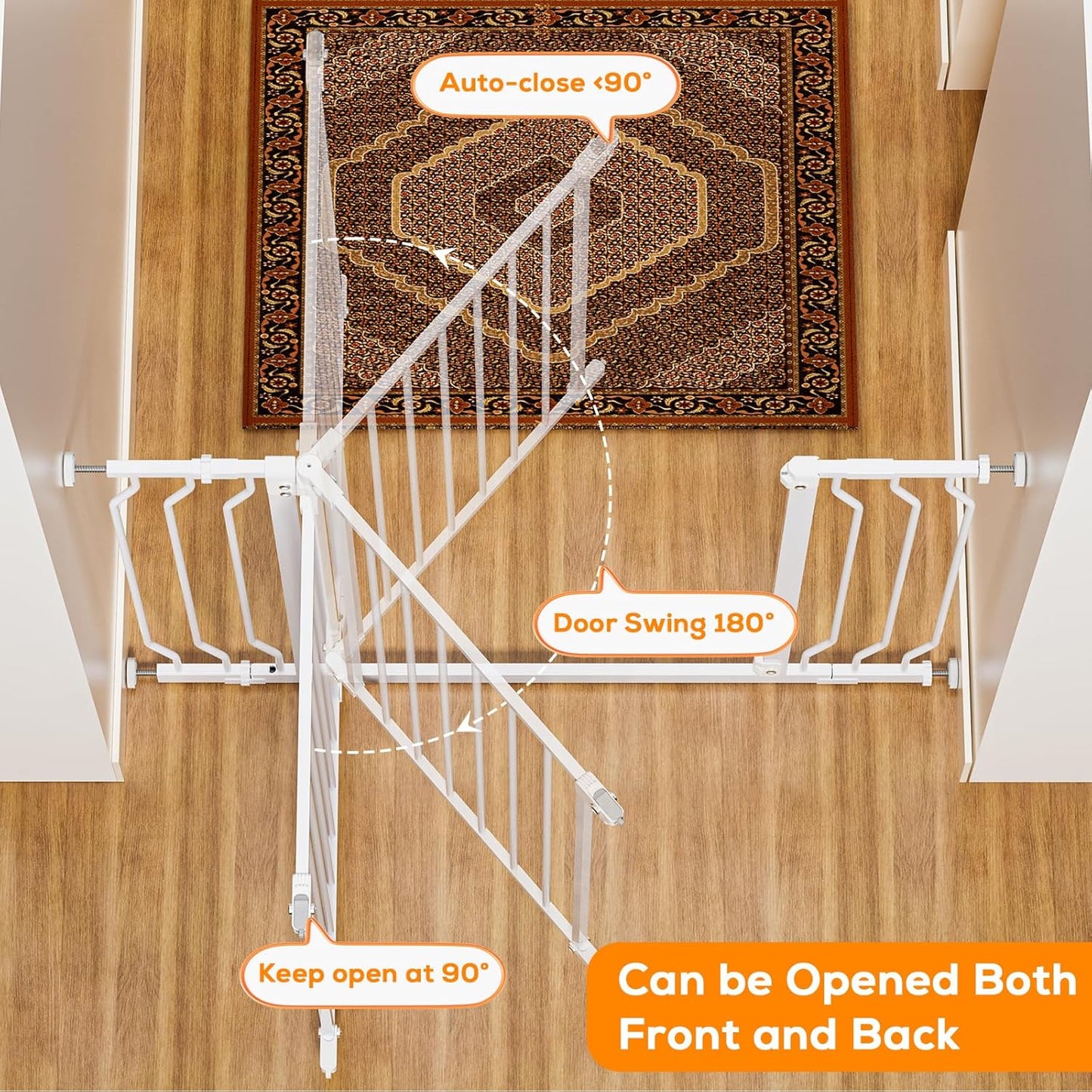 29-43" Baby Gate for Stairs, Baby Safety Essentials, Auto Close Gate for Doorways, Easy Install Pressure Mounted Dog Gate Indoor, Pet Gates for Dogs, White