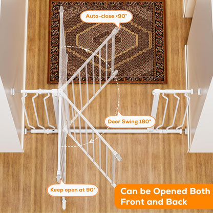 29-43" Baby Gate for Stairs, Baby Safety Essentials, Auto Close Gate for Doorways, Easy Install Pressure Mounted Dog Gate Indoor, Pet Gates for Dogs, White