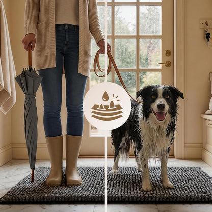 EHEYCIGA Super Absorbent Dog Door Mat for Muddy Paws 30x20 Inch Indoor, Front Doormat Outside Entrance, Quick Dry Chenille Washable Dog Crate Bed, Non-Slip Pet Rug Mud Mat Outdoor Entryway, Grey