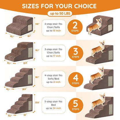 Dogs Steps for Bed, Dog Stairs for Small Dogs, 2-Step Dog Ramp for Bed, Couch, Sofa, and Chairs, Non-Slip Bottom Design, Cat Scratching, High Density Foam Portable Pet Step, Indoor, Grey