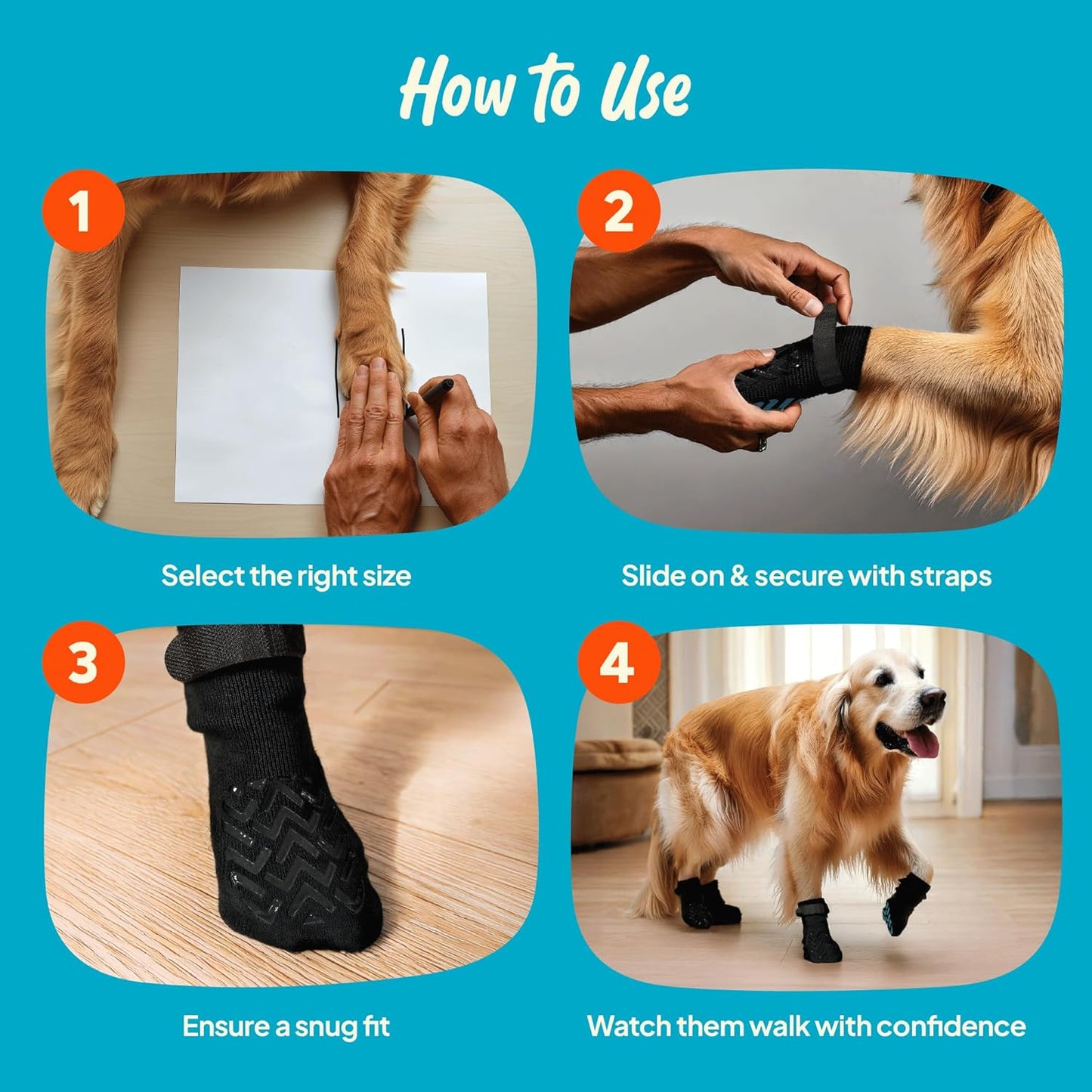Anti-Slip Socks for Dogs - Breathable & Washable Non Slip Grippy Socks, Rubberized Paw & Adjustable Strap, Secure Fit to Prevent Slipping, Paw Protection for Senior Dogs, 4 Pack (Size XL)