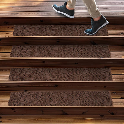 Muddy Mat® Pack of 4 - Soft Chenille Stair Treads Non-Slip Reusable, Super Absorbent Stair Treads for Wooden Steps, Tile & Marble Floor, Easy to Install & Machine Washable - Grey 30'' x 7''