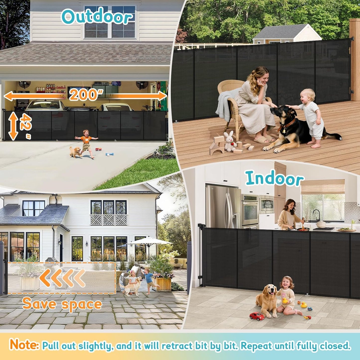 160 Inch Retractable Baby Gates Extra Wide, 42 Inch Extra Tall Retractable Gate, 13 FT Reinforced Retractable Dog Gate with Reinforcement Rod to Prevent Crawling Through, for Doorways, Stairs, Hallway