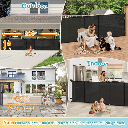 160 Inch Retractable Baby Gates Extra Wide, 42 Inch Extra Tall Retractable Gate, 13 FT Reinforced Retractable Dog Gate with Reinforcement Rod to Prevent Crawling Through, for Doorways, Stairs, Hallway