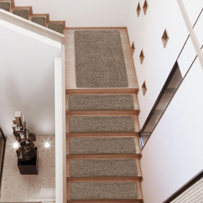 PURE ERA Bullnose Carpet Stair Treads Set Tape Free Non-Slip Indoor Stair Protectors Pet Friendly Rugs Covers Soft Skid Resistant Washable Reusable 9.5" x 30"(14 Pieces,Cream Gray)