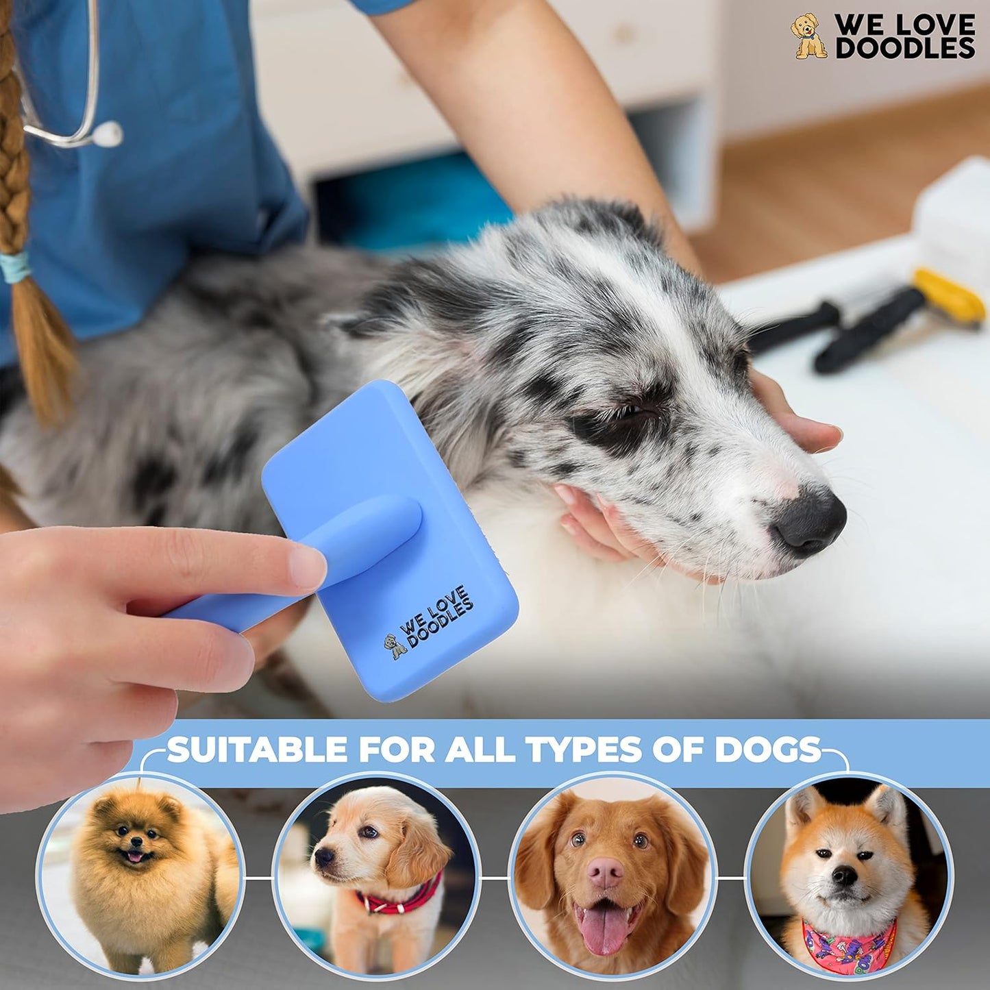We Love Doodles Large Slicker Brush & Lavender Detangler Spray Pack - for Long-Haired Dogs, Dog Leave-In Conditioner for Reducing Mats, Knots & Tangles, Dematting & Conditioning Kit, 16 oz