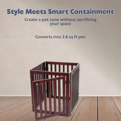 TRIXIE Freestanding 4-Panel Pet Gate, 24-in Tall Foldable Indoor Dog Barrier Fence, 81.2-in Max Width with Pet Door, Brown