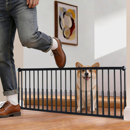 10''-15.8'' Height Adjustable Dog Gate, Extra Wide 18.1"-46" All Metal Short Dog Gate to Step Over, Pressure Mount Small Pet Puppy Gate for Stairs & Doorways(White)