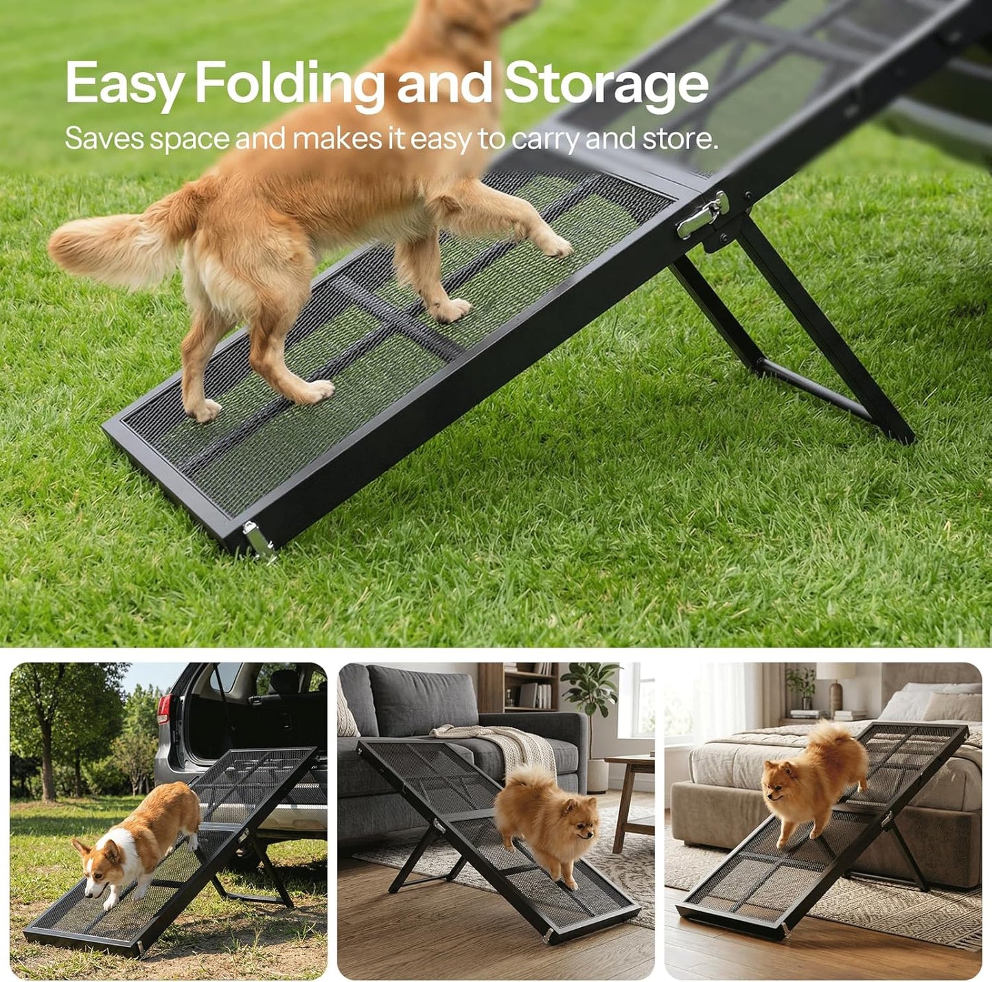 HOOBRO Foldable Dog Ramp for Bed, Pet Ramp for Couch with Handle, Folding Dog Ramp, 5-Level Height-Adjustable Dog Ramp, for Sofa, Bed, and Car, Black BK20PT03