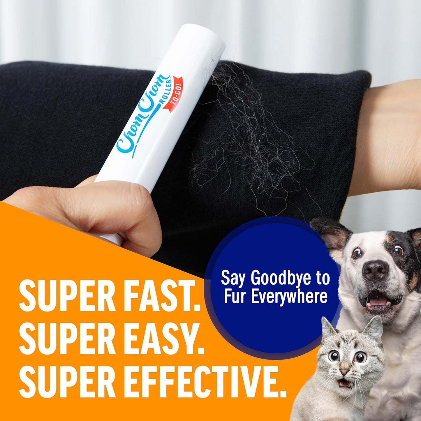 ChomChom Roller Reusable Lint Roller Pet Hair Removal Tool for Clothes, Couches, Cars,Travel - Cat Dog Hair Remover, Compact, No Sticky Refills Needed (Travel Roller)