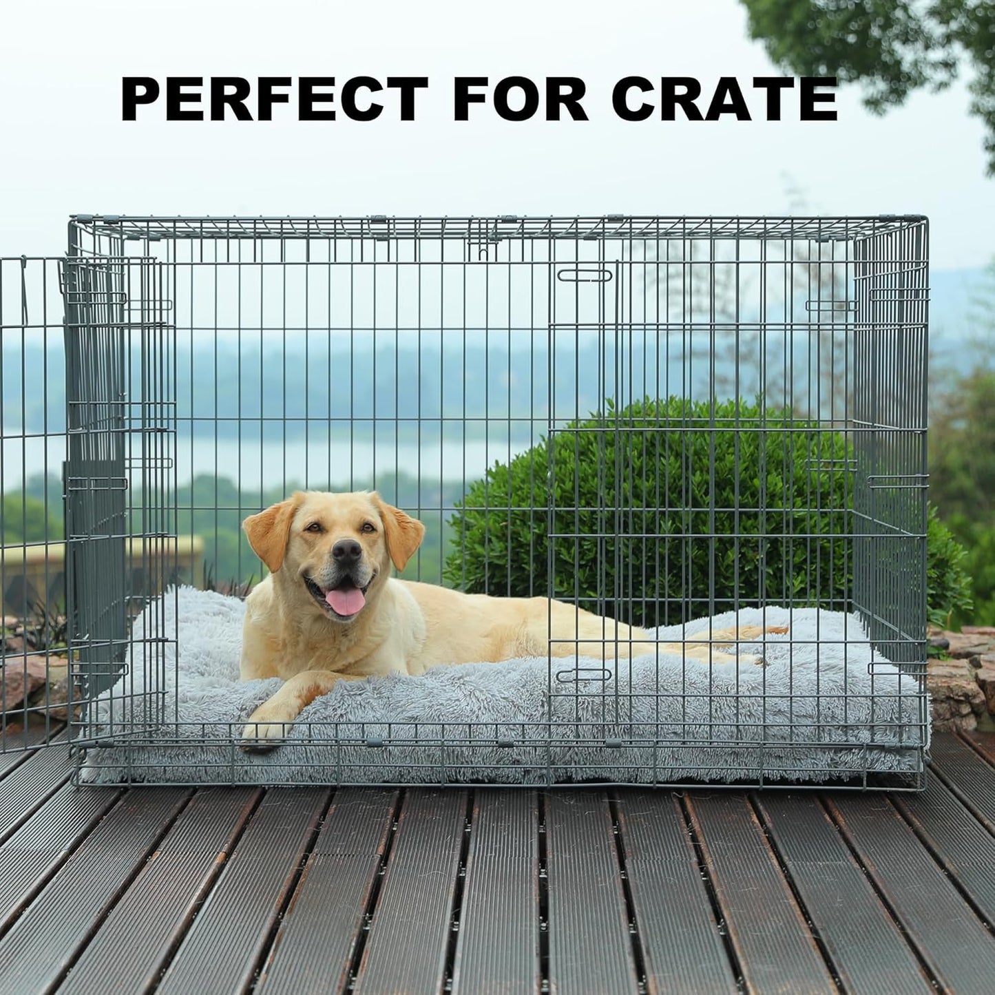 Bedfolks Waterproof Dog Crate Bed, Plush With Removable Washable Cover, Faux Fur Crate Pad for Medium Dogs, Fluffy Kennel 29"x21", Dark Grey