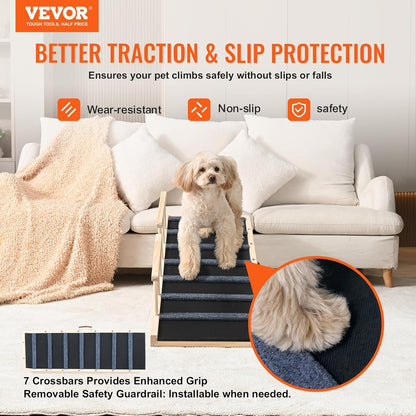 VEVOR Dog Ramp, Folding Pet Ramp for Bed, Adjustable Dog Ramp for Small, Large, Old Dogs & Cats, Wooden Pet Ramp with 39.3" Long Ramp, Adjustable from 15" to 22", Suitable for Couch, Sofa, Car