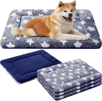 VitalCozy 4 Pcs Dog Crate Pads, Ultra Soft Warm Washable Anti-Slip Kennel Bed Mat for Pets, Reversible, Replaceable, Cage Liner for Small Medium Large Dogs and Cats (18 x 24 x 1.6 Inch,Star,Gray)