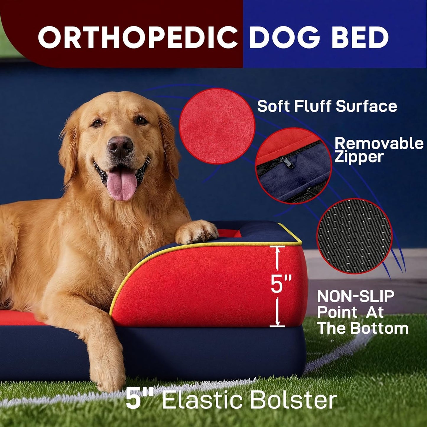 Comfort Expression Orthopedic Dog Bed for Extra Large Dogs 42x30 Inch, Waterproof Egg Crate Foam XL Pet Bed with Removable Bolsters, Dog Couch with Washable Cover & Non-Slip Bottom, Grey - Colors A