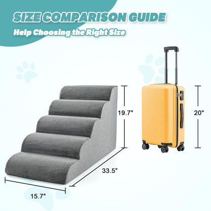 IFNOW Dog Stairs for Small Dogs 15.7''H, 4-Step Sturdy Dog Steps for Bed, Couch, Sofa, Waterproof Pet Stairs for Older Cats, Puppy, Removable Washable Cover, Non-Slip Curved Pet Ramp Indoor, Grey