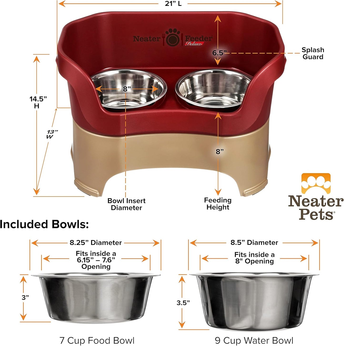 Neater Pet Brands Neater Feeder Deluxe Mess Proof Dog Bowls Elevated for Large Dogs Over 40 lbs, Made in USA, No Spill Raised Dog Food Bowl Stand Feeding Station, Food and Water Bowl Set, Black