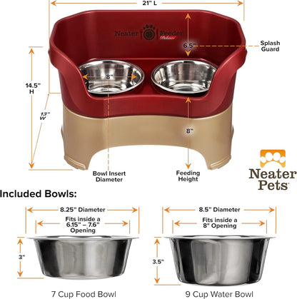 Neater Pet Brands Neater Feeder Deluxe Mess Proof Dog Bowls Elevated for Large Dogs Over 40 lbs, Made in USA, No Spill Raised Dog Food Bowl Stand Feeding Station, Food and Water Bowl Set, Black