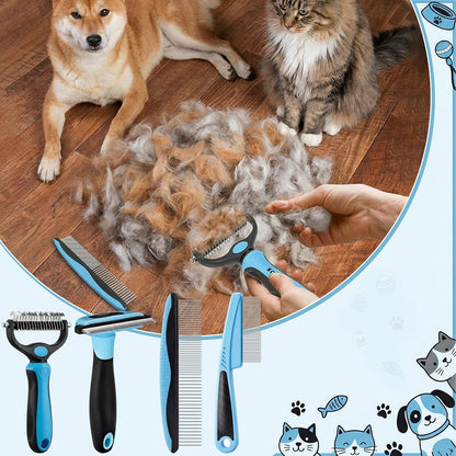 4 Pieces Pet Grooming Kit - Dematting Combs, Slicker Brush, and Steel Comb for Removing Knots and Hair from Dogs, Cats, and Poodles