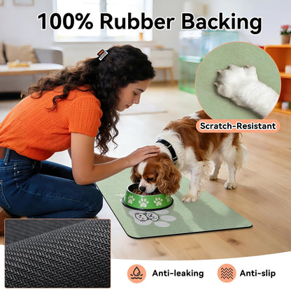 Dog Food Mat - Absorbent Cat Dog Bowl Mat for Food and Water, Quick Dry Pet Food Mats for Floors with Waterproof Rubber Backing, Puppy Cat Feeding Mats for Messy Drinkers,12"x20", Dark Grey