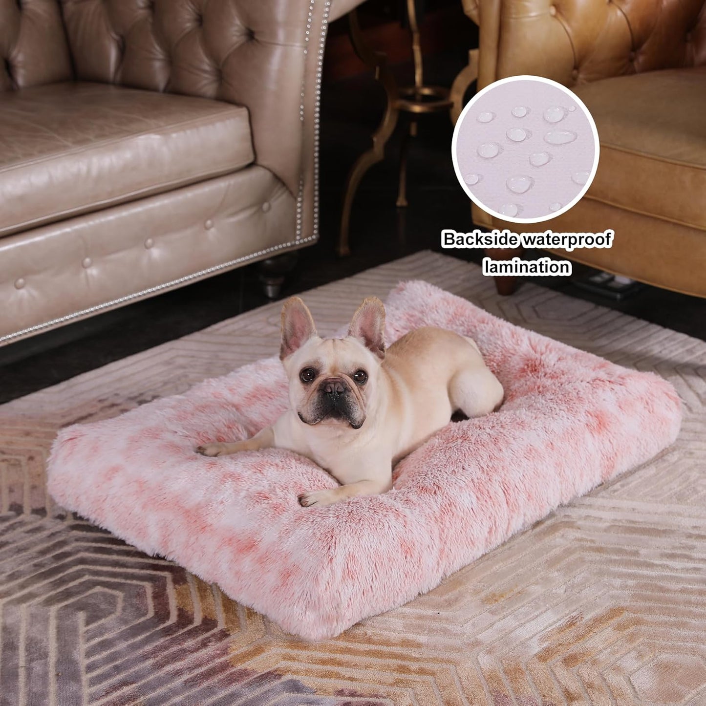 Bedfolks Waterproof Dog Crate Bed, Plush With Removable Washable Cover, Faux Fur Crate Pad for Medium Dogs, Fluffy Kennel 29"x21", Dark Grey