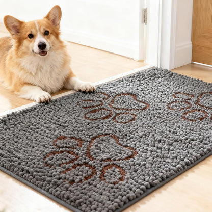 EXPAWLORER Dog Door Mat for Muddy Paws - Highly Absorbent Microfiber Pet Rug, Quick Dry Chenille Dog Runner Rug Indoor Outdoor, Non-Slip Entryway Carpet Washable Mud Mat for Dogs, Brown 60"x30"