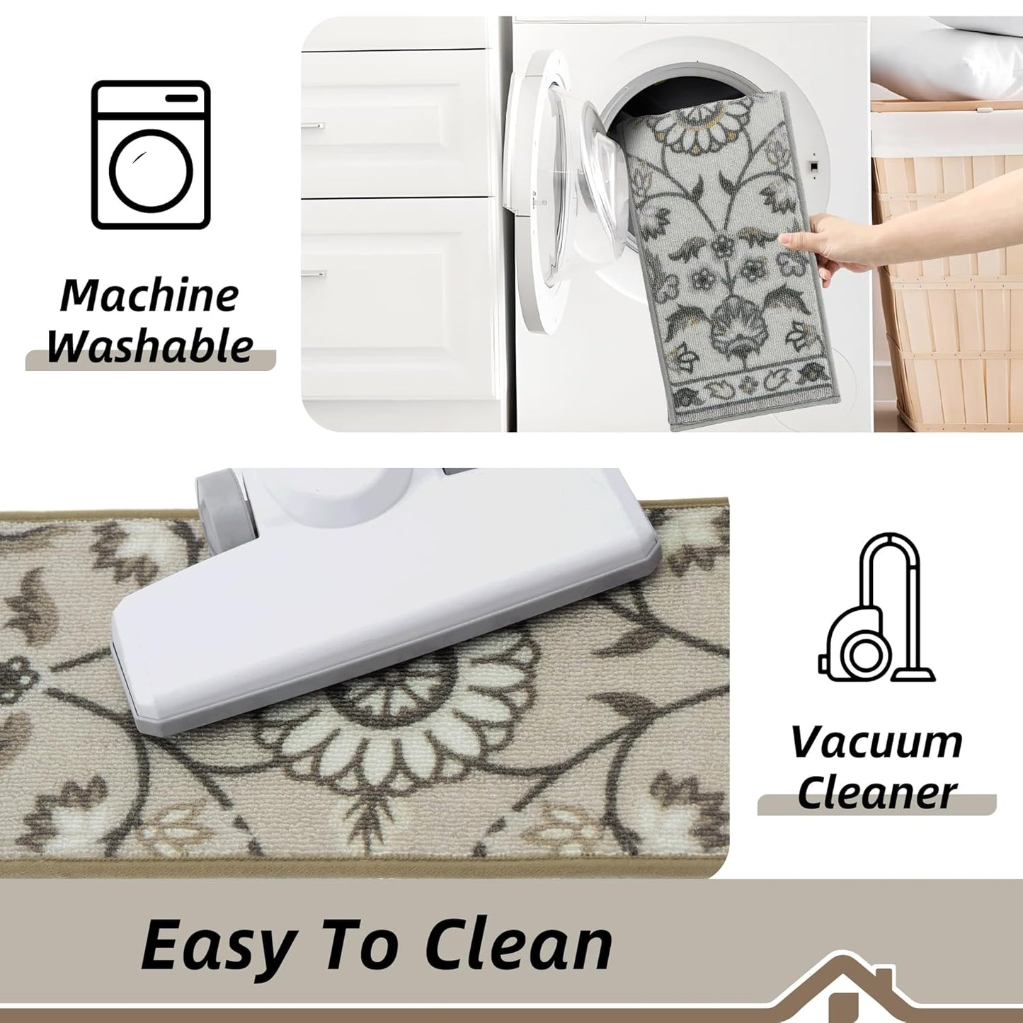 BEQHAUSE Stair Treads for Wooden Steps Non-Slip Machine Washable Carpet Stair Treads 8"X30" Soft Indoor Stair Runner for Kids Elders and Pets, 100% Polyester, TPE Backing, 15pcs, Brown/Grey