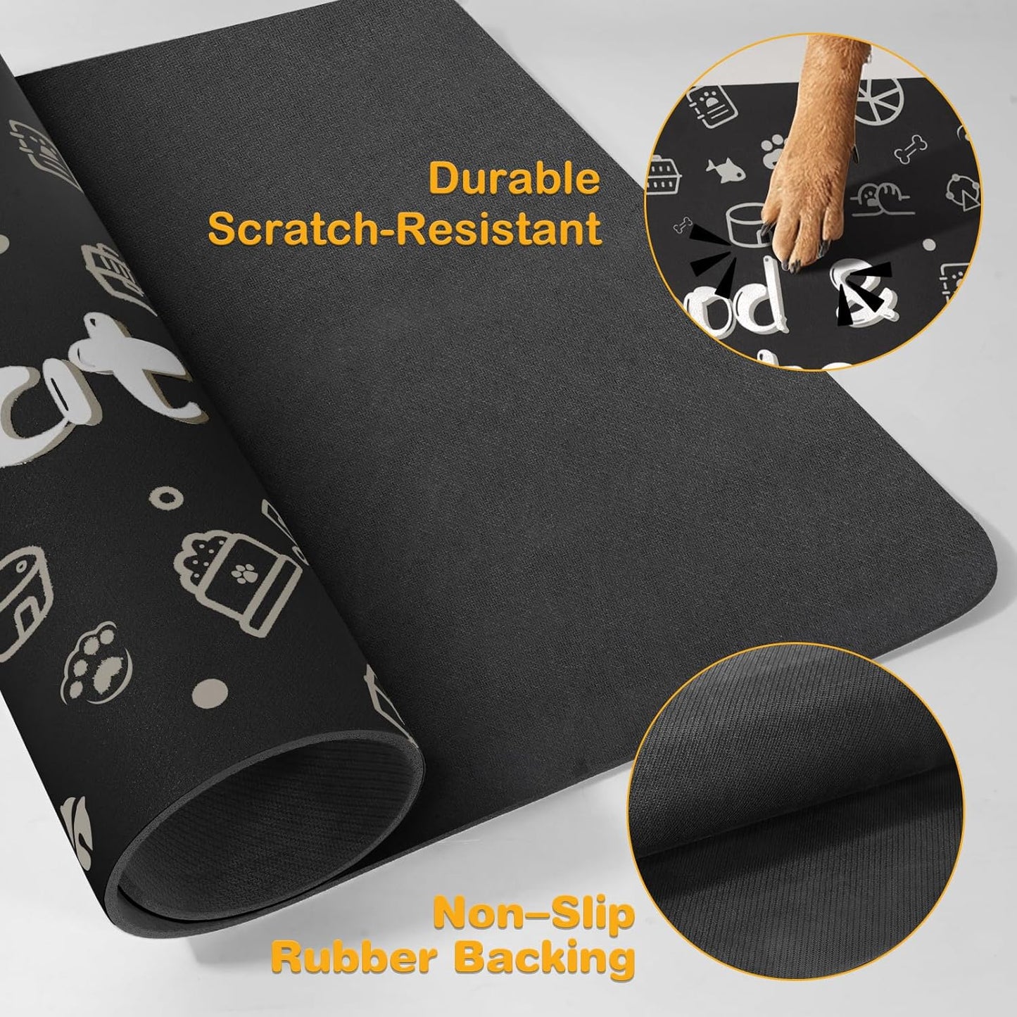 Pet Feeding Mat,Dog Cat Mat for Food and Water,Dog Bowl Waterproof Placemat with Rubber Backing,Absorbent Quick Dry Water Dispenser Mat for Pet（Dark Gray 12"×18"）