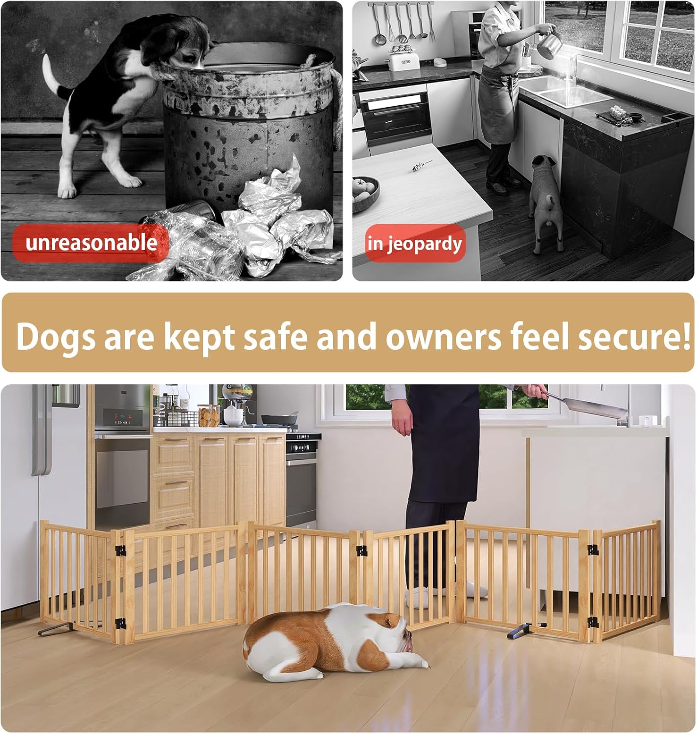 Wooden Freestanding Dog Gates,23" H Foldable Wood Pet Gate Indoor, No-Painted Puppy Gate for Doorways, Stairs, 23" Height-2 Panels