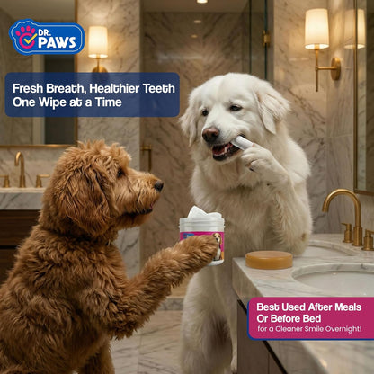 Pet Dental Finger Wipes - Natural Ingredients, Easy to Use Dog Teeth Cleaning Wipes for Effective Dog Teeth Cleaning - Ideal Dog Dental Wipes for Optimal Oral Hygiene