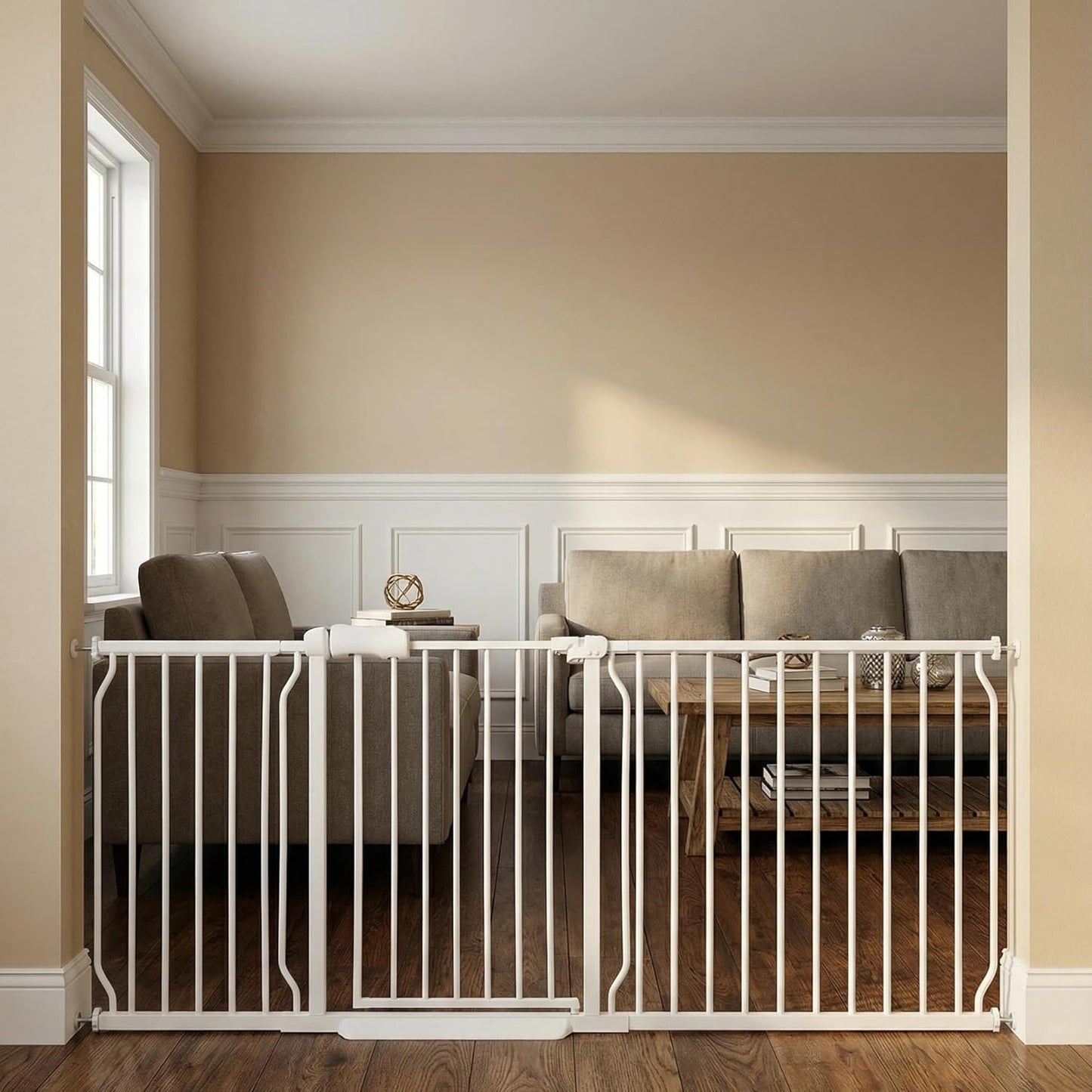 Extra Wide 76.4-81 Inch Large Baby Gates for Stairs, Doorways - No Drilling, Pressure Mounted Pet Gates for Kids & Dogs