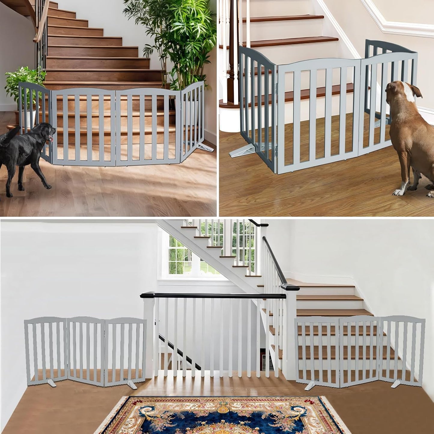 ZJSF Foldable Freestanding Indoor Dog Gate for House Wood White Long Pet Gates Dog Fence for Stairs Puppy Gates for Hallways,Pet Fence, Puppy Gate,Support Feet Included 24 "Height-3 Panels