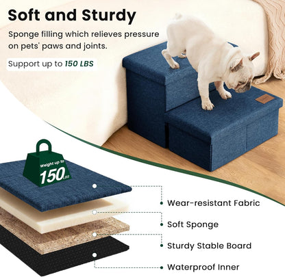 Love's cabin Dog Stairs with Storage 13" H, Foldable Pet Stairs for Small Medium or Large Dogs, Cat Puppy Steps Ramp with Zip up to 150 lbs, Solid Grey, 2 Steps